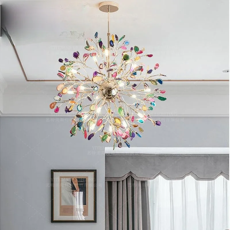 Modern led Chandelier  Colorful   Agate Blue Green  Purple Pink Agat  Living Room Decor Light   Kids Ceiling