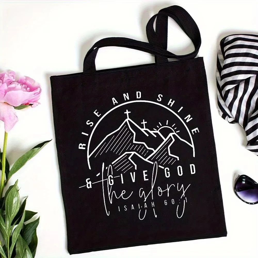 2026 Rise Shine Give God the Glory Isaiah Christian Tote Bag Inspirational Bible Verse Shoulder Bag for Women Men Religious Gift