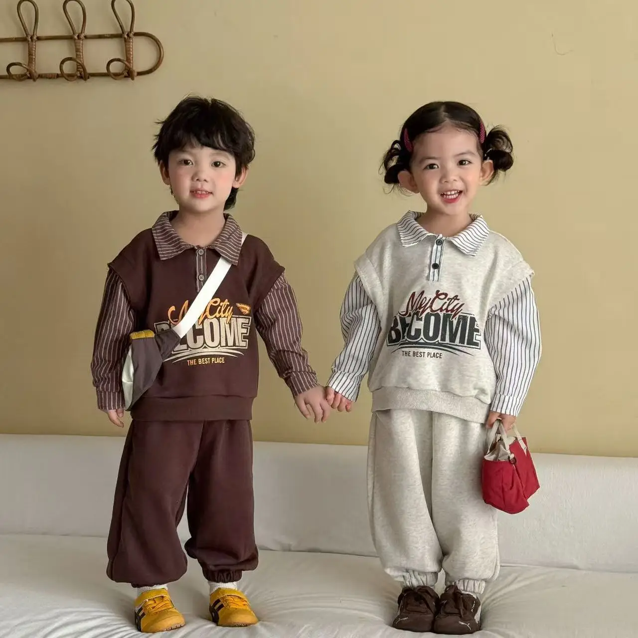 New Spring Autumn Kids Sports Tracksuit Boys Fake Two Piece Sweatshirt & Sweatpants Casual Outfit for Baby Boys Girls
