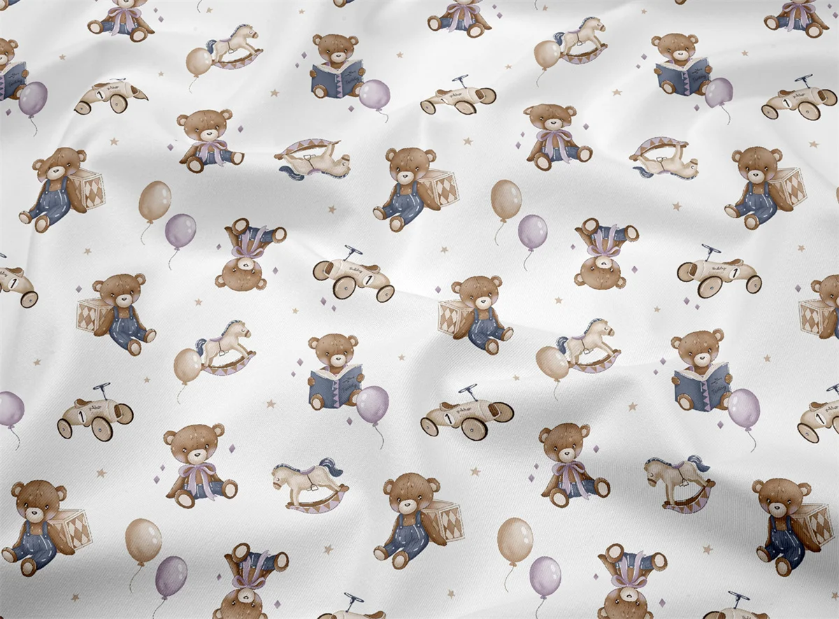 Toy Bear Balloon Retro Car Printed Cotton Fabric For Sewing Craft Cloth Quilting Baby Dress Tecido Diy Patchwork Handmade Tissu