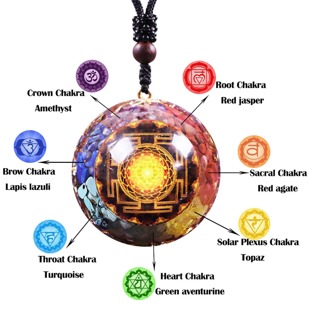 Chakra Orgonite Necklace Healing Reiki Orgonite Pendant Meditation Energy Necklace Sacred Geometry Resin Jewelry