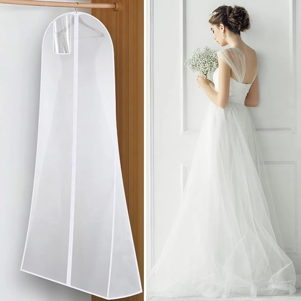 

183cm Wedding Dress Garment Bag Long with Zip Waterproof Protective Shield Double-layer Storage Bag Wedding Dust Cover Bridal