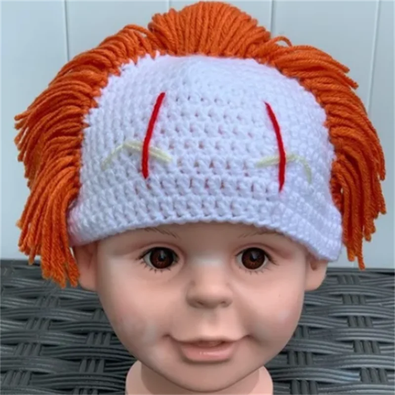 

Handmade knitted Explosion Head red hair Children's Hat For Boys Girls Baby Cap Autumn/winter Baby Wig Cap Warm Stylish