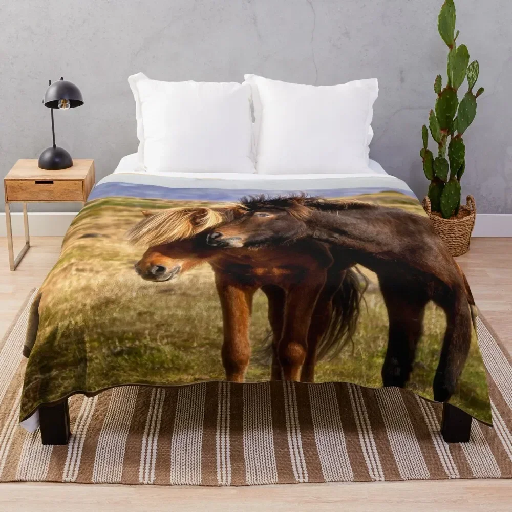 

Icelandic Horses Throw Blanket Summer Beddings Polar Blankets