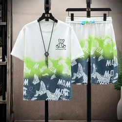 Casual T Shirt for Men Set Gradient Short Sleeve T-shirt Set Shorts Set Men's Summer Sport Gym Men Shirt Outfit Male Clothing