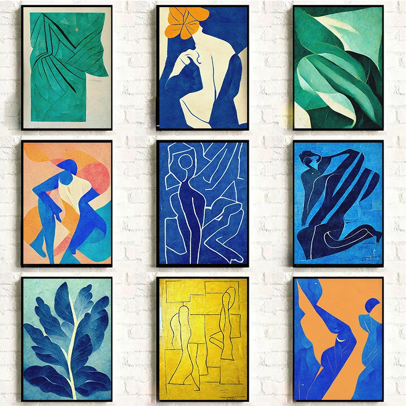 Póster abstracto verde esmeralda Matisse azul mostaza amarillo, imágenes artísticas de pared impresas, pintura en lienzo para habitación, dormitorio, decoración del hogar, regalo