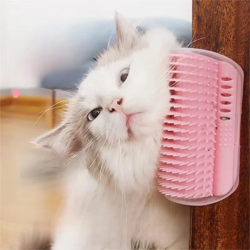 Escova Massageadora para Gatos - Escova de Canto para Arranhar com Catnip, Escova para Remover Pelos e Higiene de Animais de Estimação