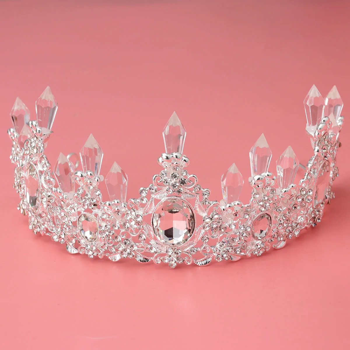 

Crystal Column Crown Elegant Bridal Headdress Vintage Luxury Rhinestone Wedding Tiara Baroque Court Accessories
