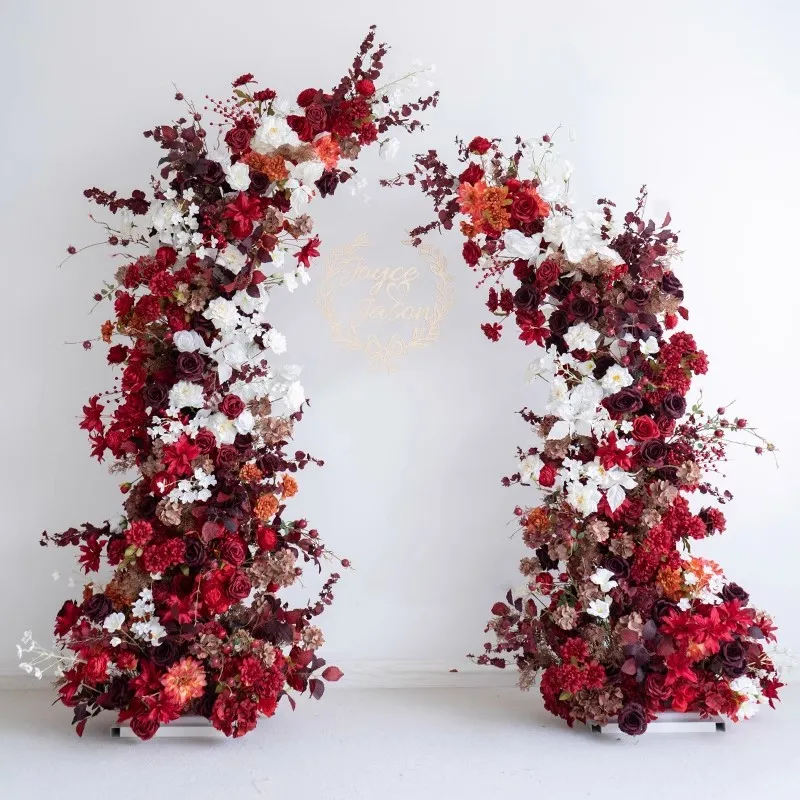 decoration red horn flower arrangement, Chinese festive arrangement engagement photography background simulation flower 2