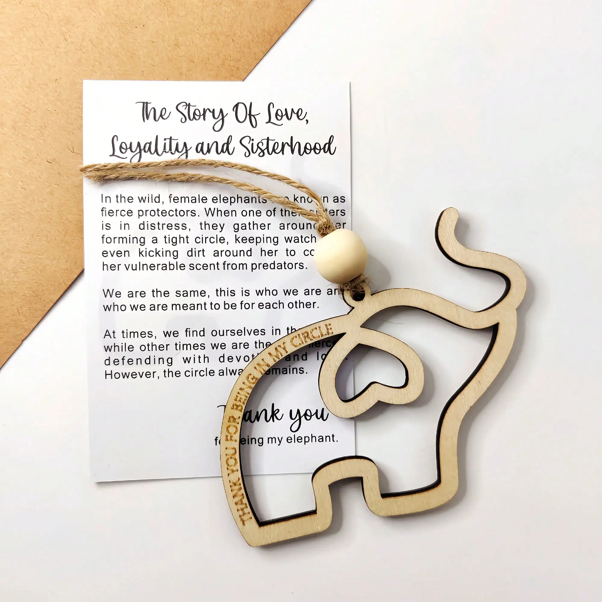 1pc Friendship Elephant Card, Wooden Elephant Christmas Ornament With Story - Image 3