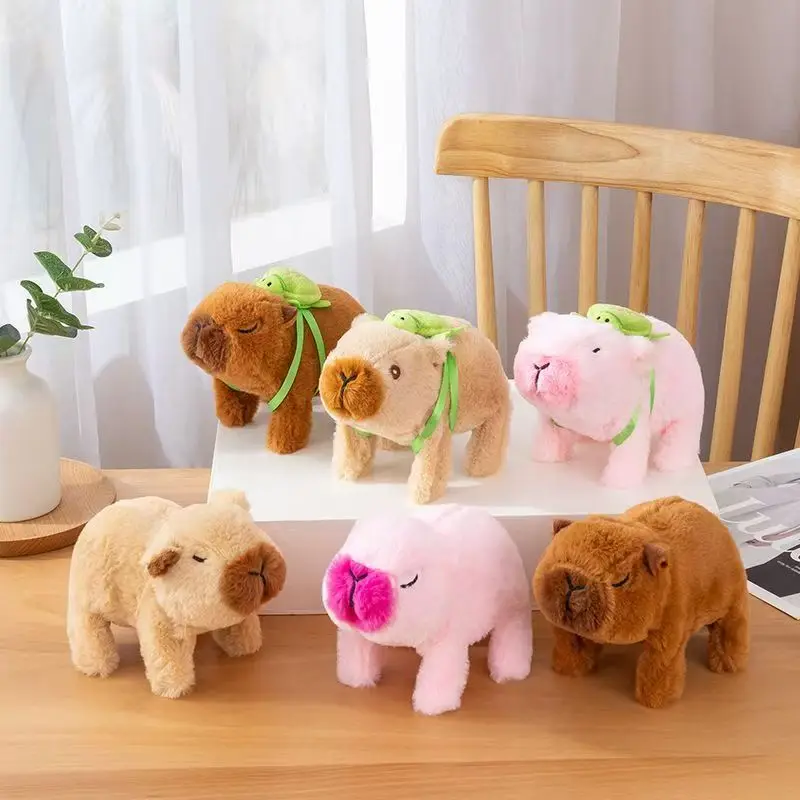 

1Pc Plush Electric Capybara Back Turtle Simulation Electronic Pet Walking Sound Moving Mouth Pet Toy For Christmas Birthday Gift