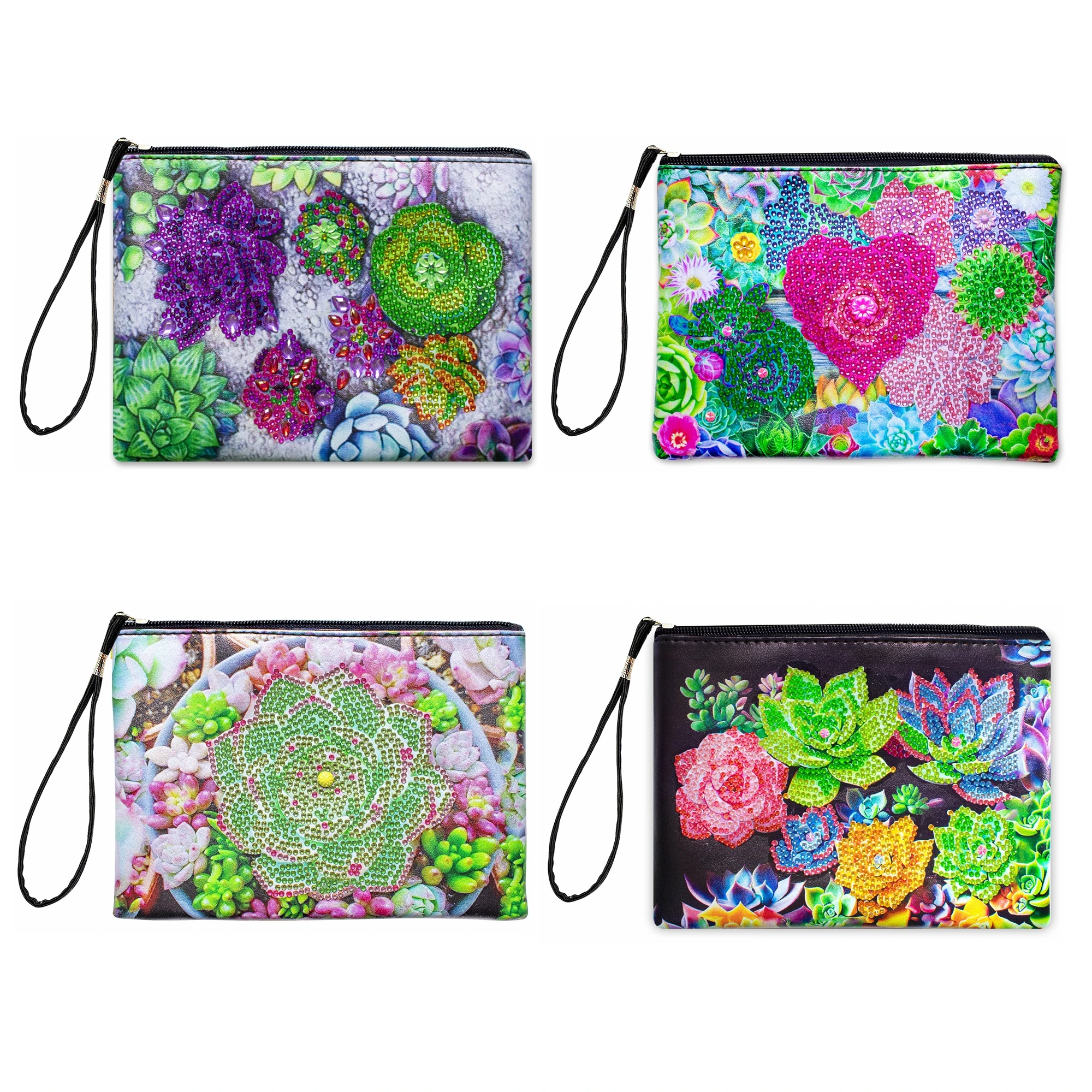 1pc DIY Succulents Diamond Art Clutch Purses and Handbags Leather Cosmetic Bag Special Shaped Diamond Painting Purses for Adults