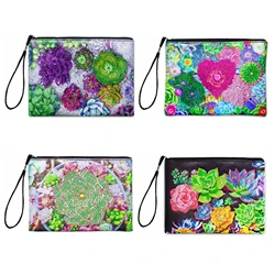 1pc DIY Succulents Diamond Art Clutch Purses and Handbags Leather Cosmetic Bag Special Shaped Diamond Painting Purses for Adults