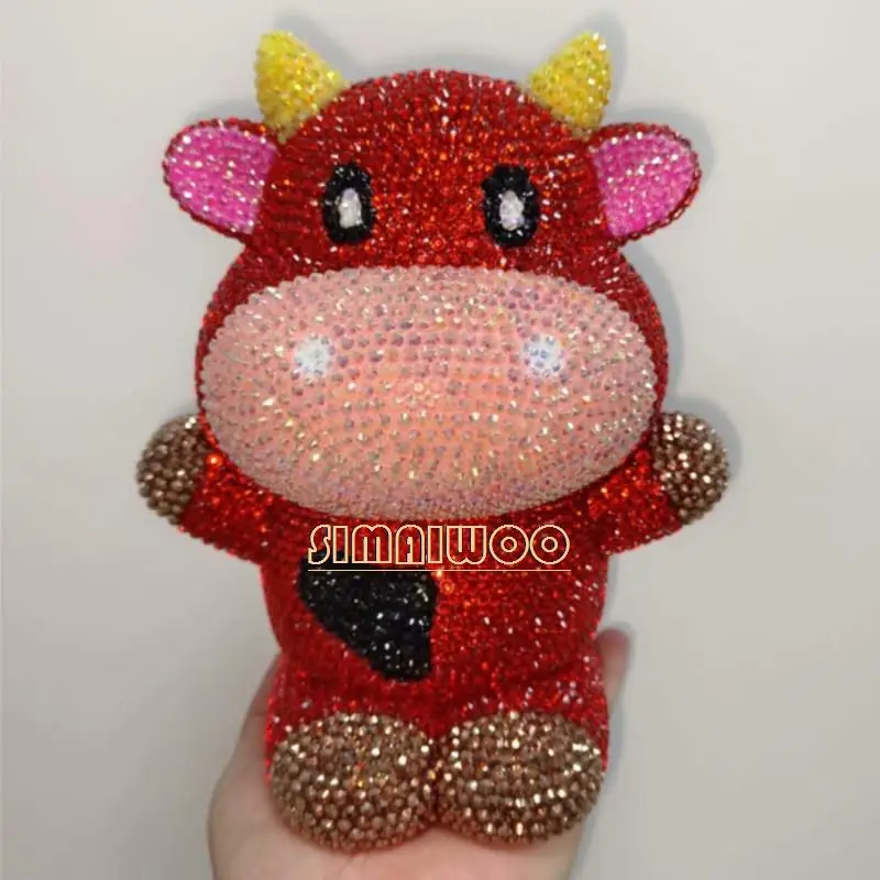 DIY Rhinestone Art Cow Doll Toy Coin Storage Kids Room Decorative Statue Mosaic Handcraft Crystal Cross Stitch Luxury Gift - view 2
