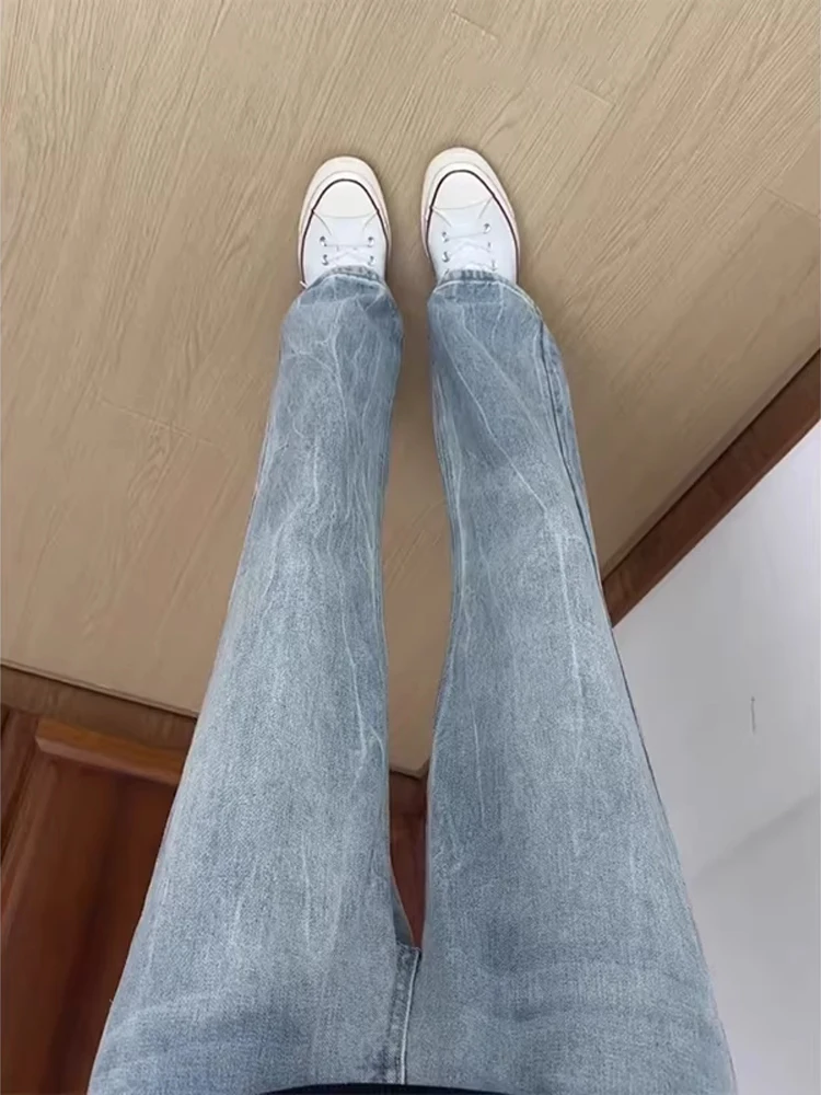 

Мужские джинсы с синим узором молнии, прямые, зауженные, удлиненные, модные, в американском уличном стиле, летние