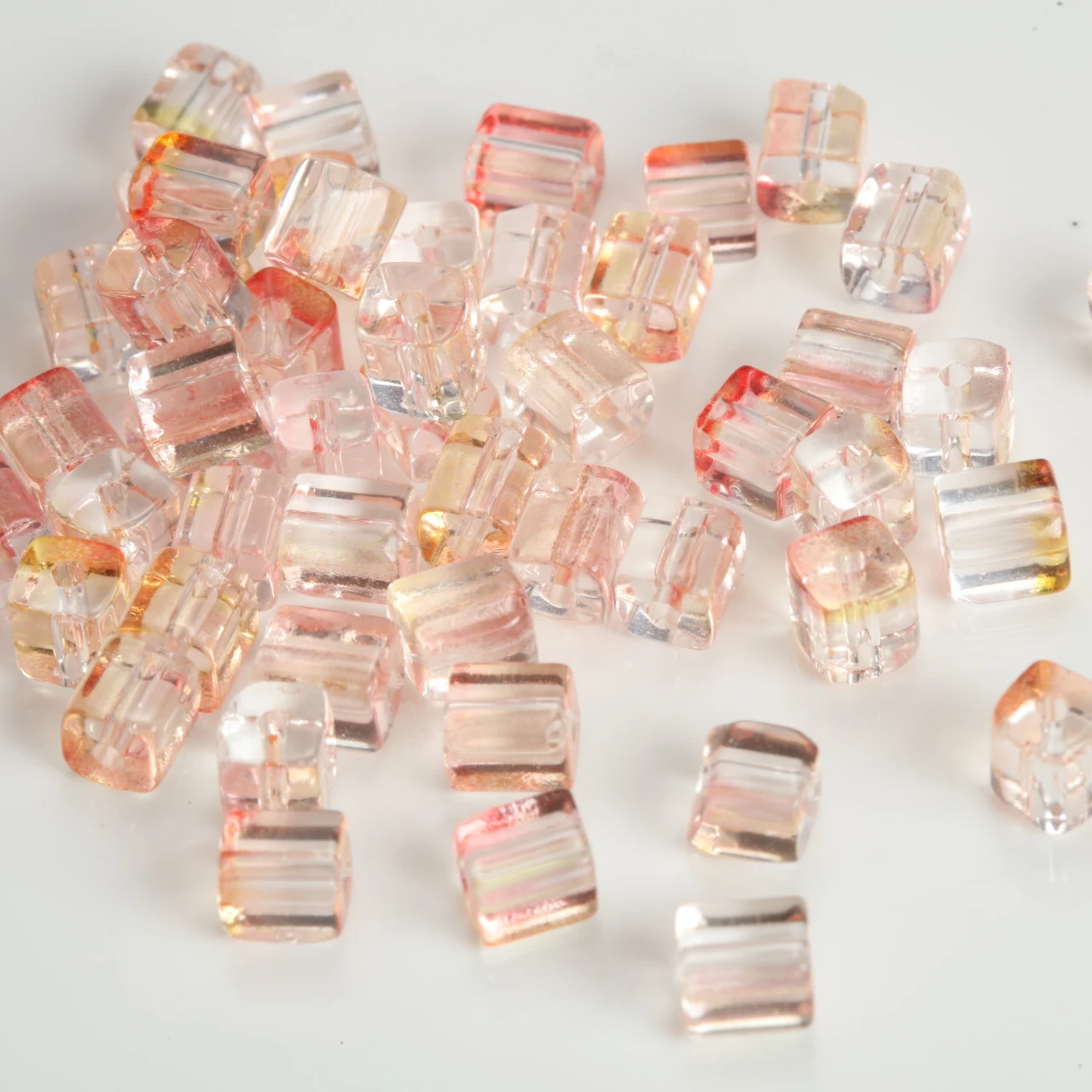 200pcs 4mm Transparent Orange Red Square Glass Loose Beads Diy Bracelet Necklace Material Decorative Jewelry Making Supplies