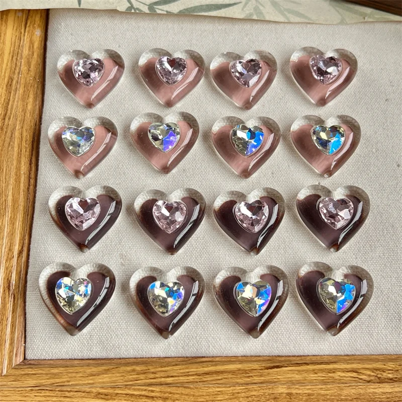Fall winter styles 40pcs/lot color print cartoon hearts shape resin cabochon diy jewelry garment accessory