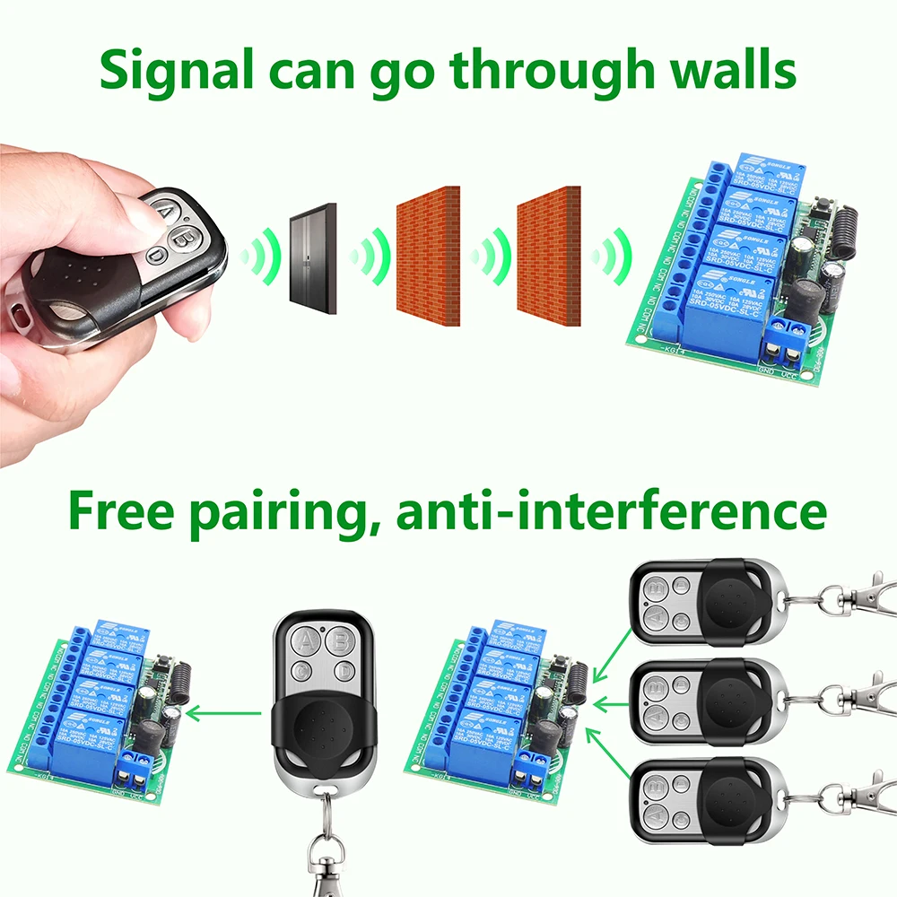 Diese-Télécommande universelle sans fil avec citations, récepteur et radio, porte de garage, porte TV, DC 6 ~ 30V, 4 canaux, RF433 Mhz