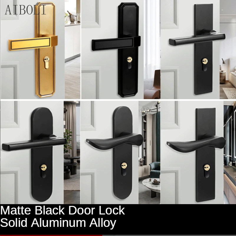 Door Lock Bedroom Mute Black Split Magnetic Lock Solid Wood Door Room Handle Lock Indoor Door Lock