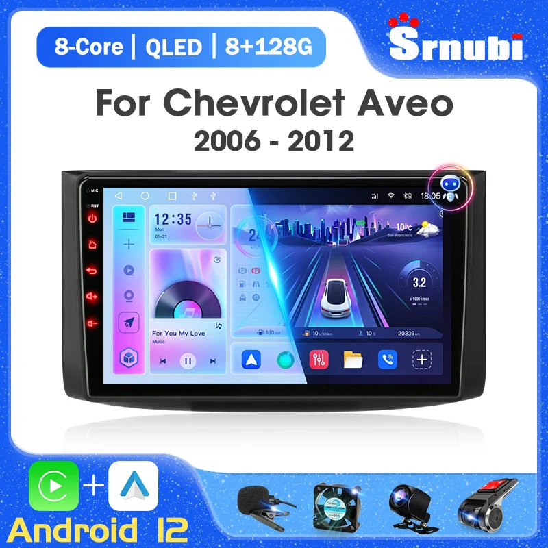 2Din Android 12 Car Radio for Chevrolet AVEO T250 2006-2012 Multimedia Player Carplay Auto Stereo Autoradio Navigatore Head Unit