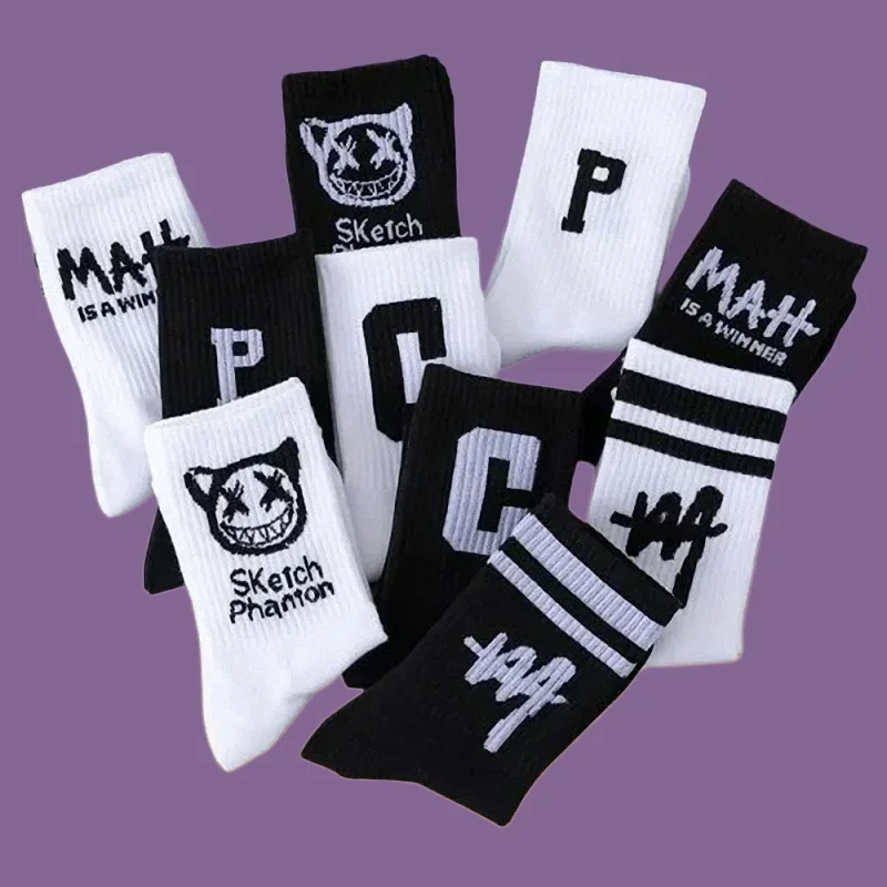 10 Pairs Fashion All-match Student Mid-tube Socks Breathable Letters Women Sport Basketball Socks New High Quality Socks For Men