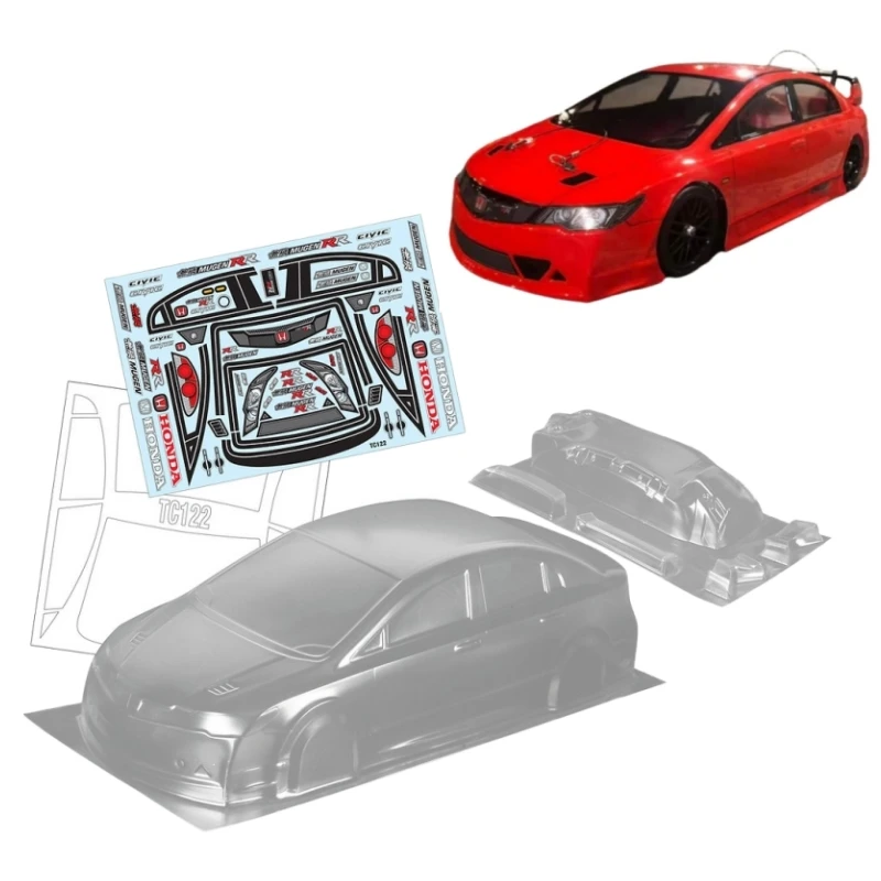 

1/10 Honda Civic FD2 Clear Lexan Body shell W/Rear spoiler + Light Buckles + light decal for RC Drift car 257mm Tamiya tt02 tt01