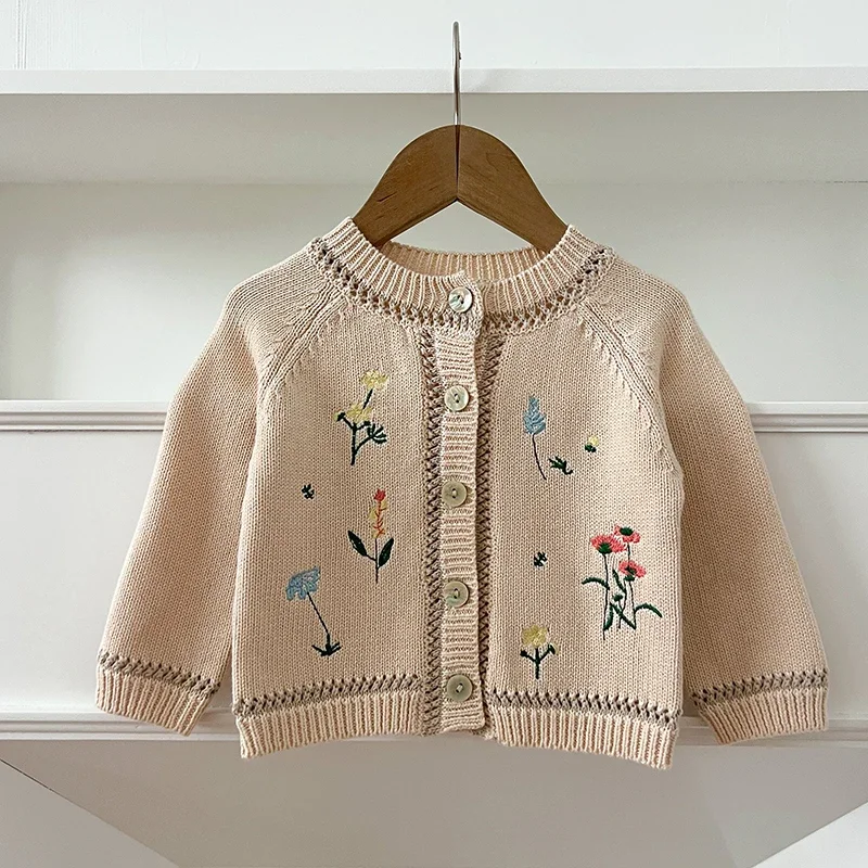 Autumn New Infant Baby Girls Knitting Cardigan Hand Embroidered Cardigan Sweater European American Style Spring Baby Girls Coat