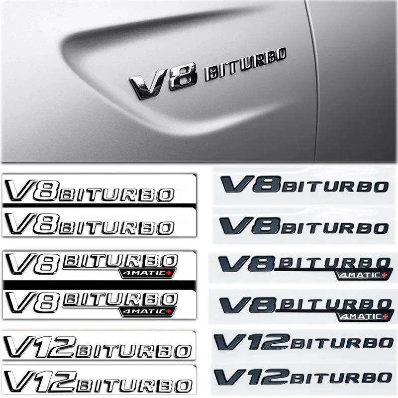 Universal Car Fender Emblem Badge V8 BITURBO 4MATIC+ For Mercedes Benz W220 W201 W222 W204 W176 W124 W212 W213 W177 Accessories