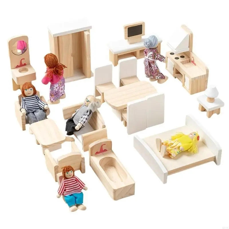 M89C houten poppenhuizen meubels set scene lay -out voor meisjes creatief rollenspelspel