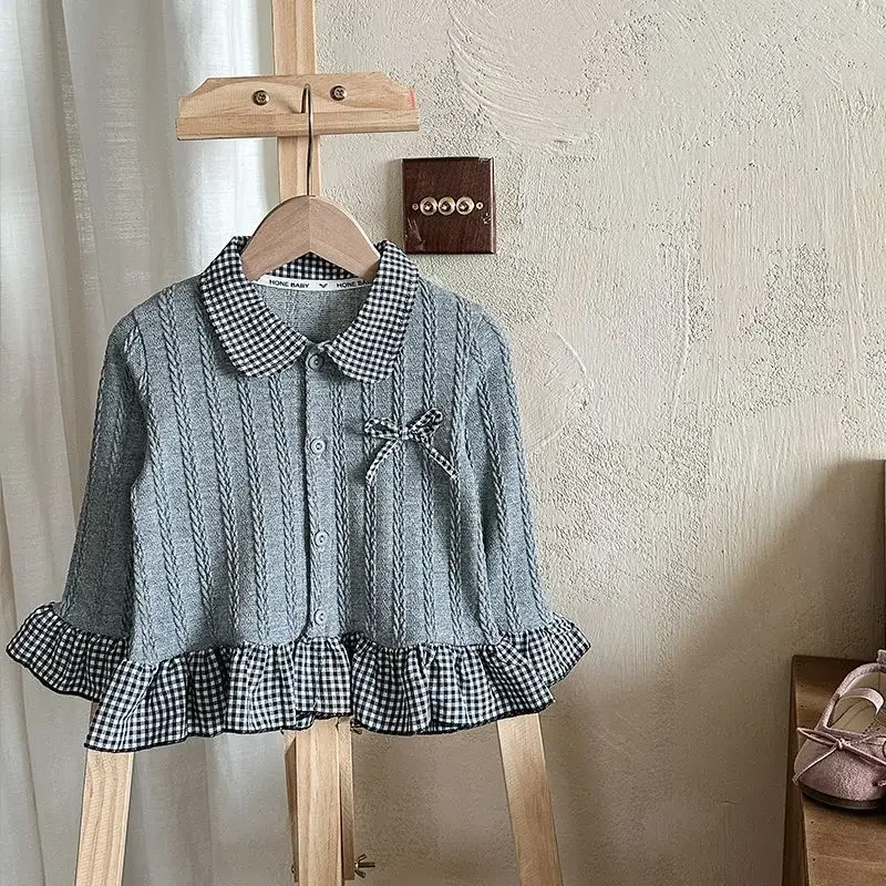 Mädchen Reines Herbst-Spitzen-Zweiteiler-Set, Kinder-Sweatshirt mit Kragen, Strickoberteil, Baby-Soft-Stretch-Langarmshirt, Kinder-Freizeitkleidung – Detail 9