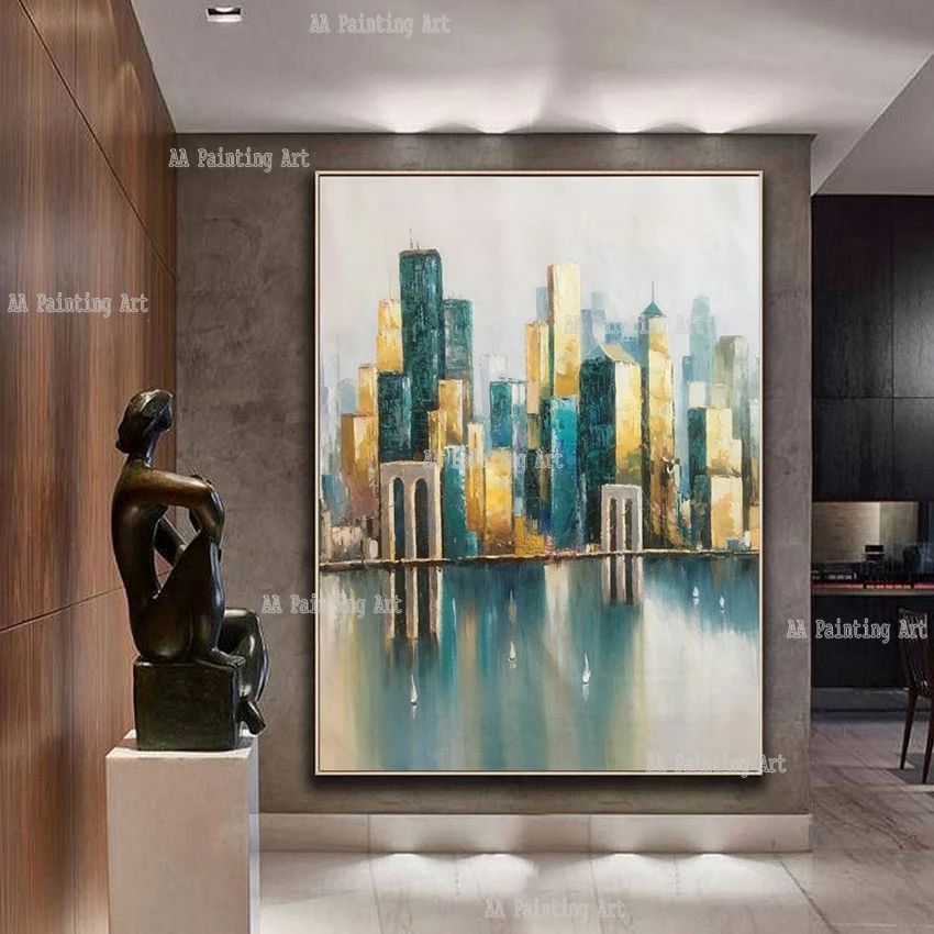 Abstract Large City Buildings Canvas Poster Unframed Large Architectural Scenery Oil Painting Pure Handmade Art For Home Wall