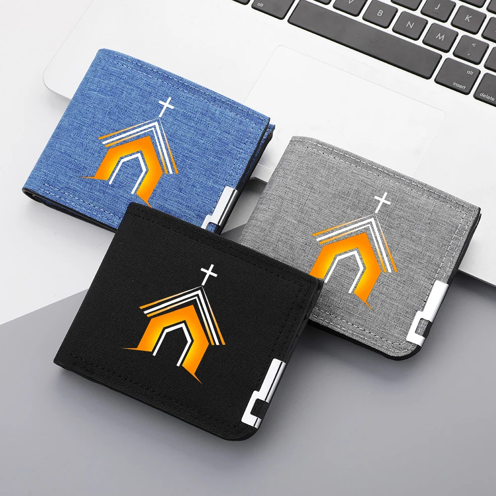 Kurze Herren-Geldbörse aus Segeltuch mit Metallverzierung, Reißverschluss, Münzgeldbörse, lässige Geldbörse, multifunktionales, minimalistisches Design