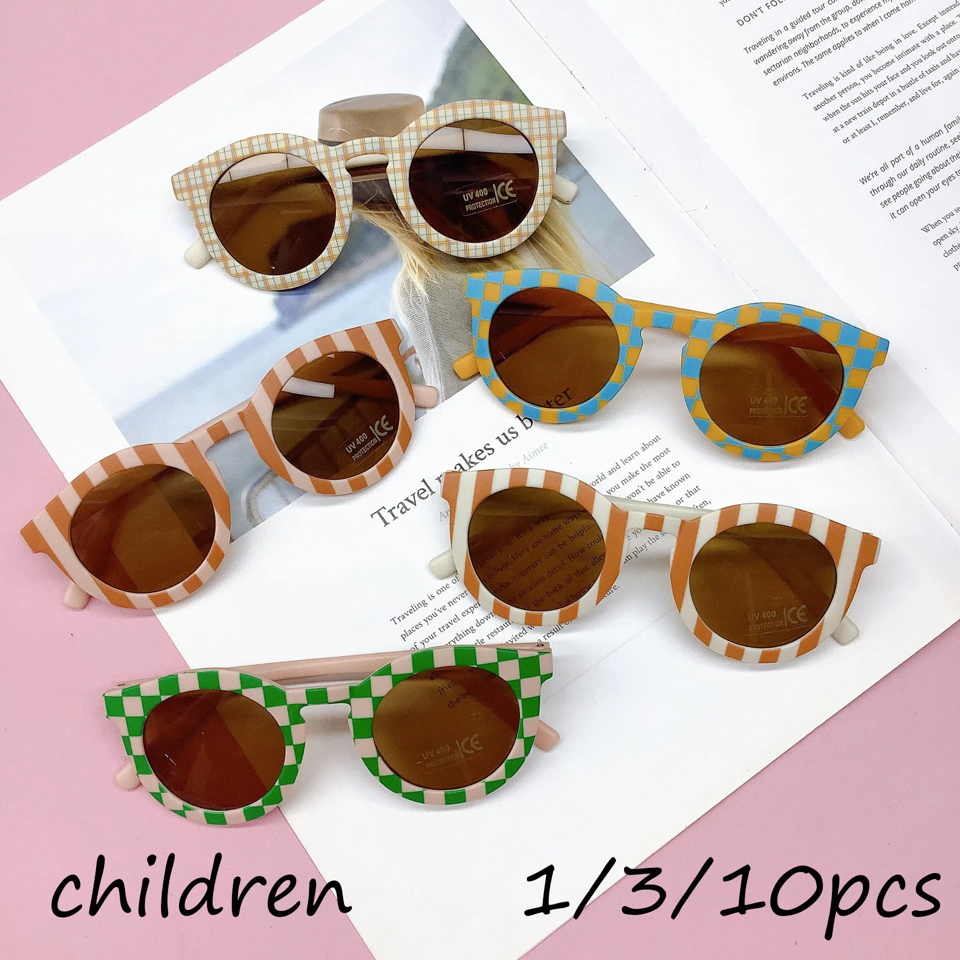 1/3/10PCS Individualized children's sunglasses fashion boys and girls checkerboard sunglasses baby anti-UV glasses tide