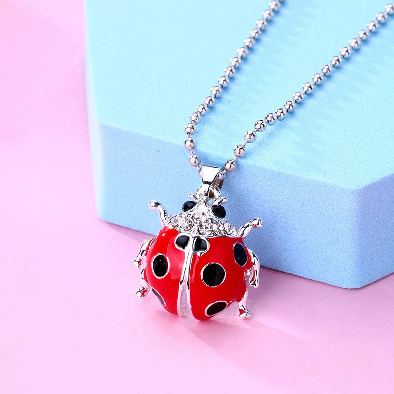 Luoluo&baby Cartoon Ladybug Shape Pendant Charm Necklaces Cute Insect Jewelry Lovely Necklace Gifts For Kids