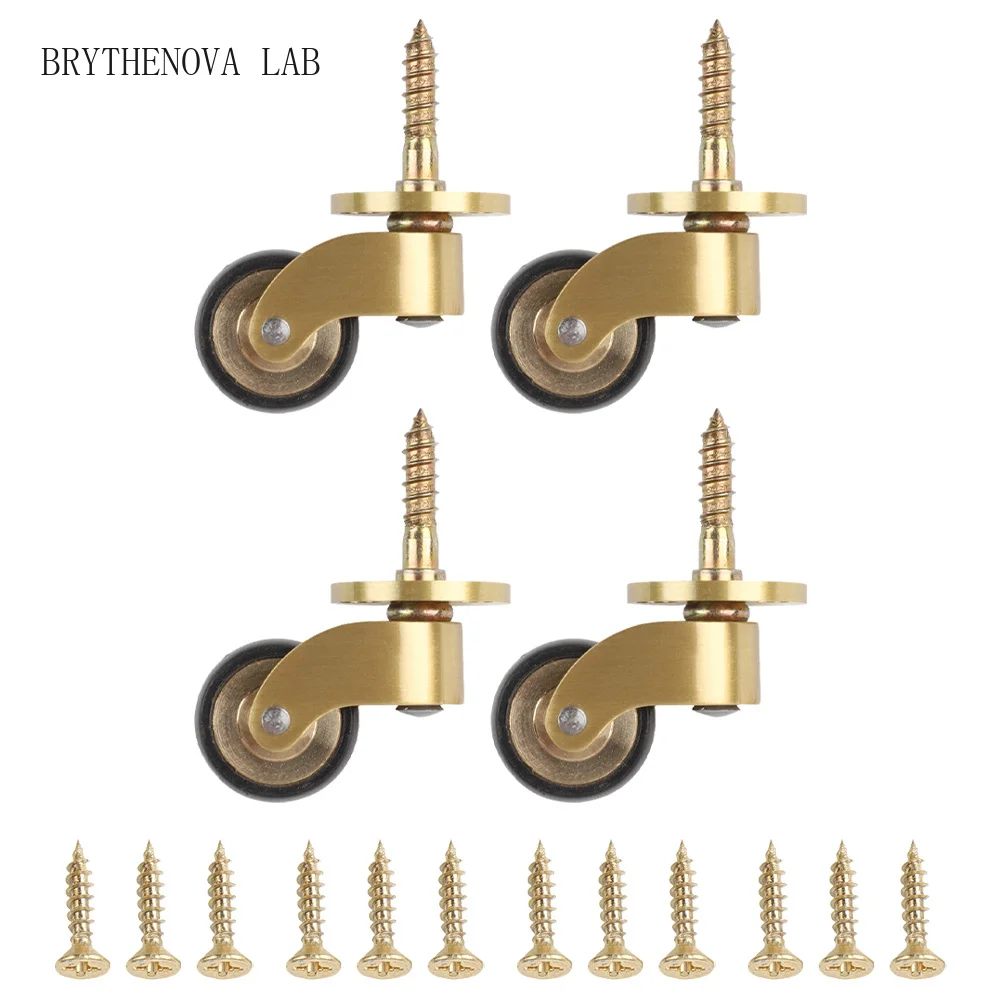 4pcs Furniture Brass Wheel 360° Rotating Casters Silent Bearing Furniture Sofa Tables Foot Roller Heavy Duty Wheel Hardware