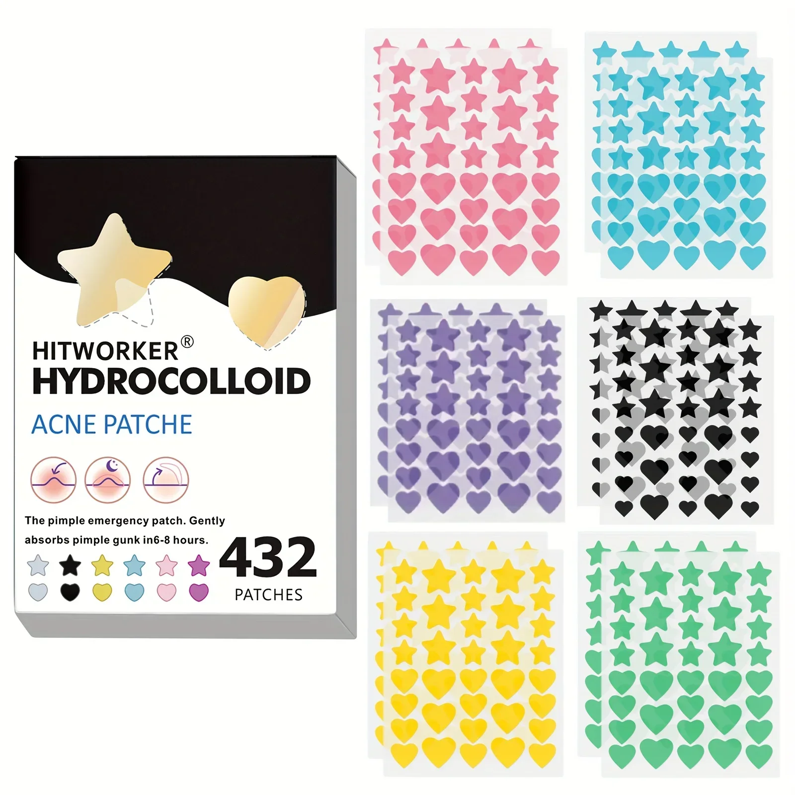 

432 Colorful PE Pimple Patches Cute Star Shaped Pimple Cover Sticker Invisible Pimple Cover Removal Pimple Patch