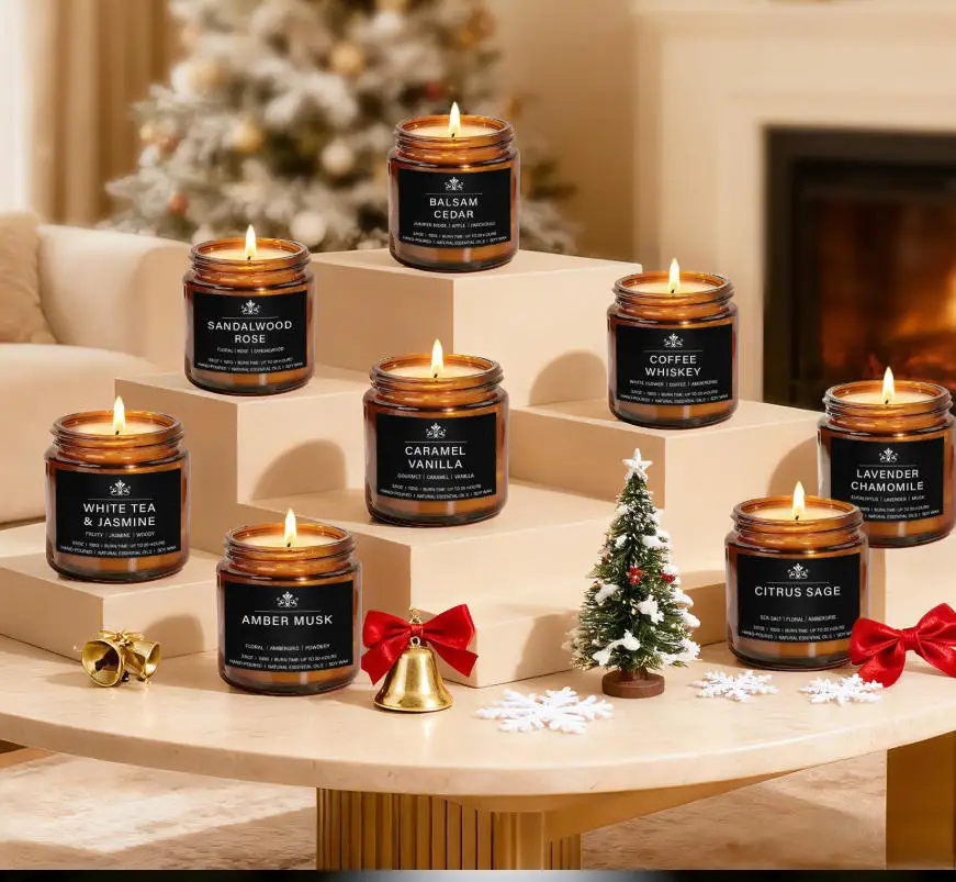 

330261 Amazon Soy Wax Scented Candle Brown Aromatherapy Candle Cup Romantic Indoor Candle for Bedroom