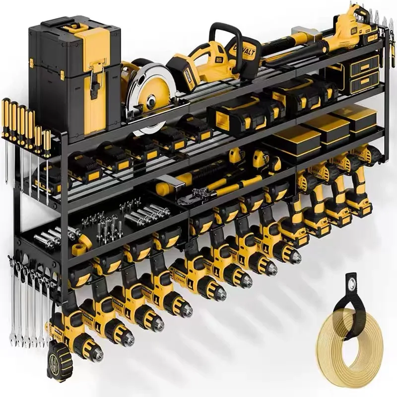Super Large Heavy Duty Metal 4-Layer Wall Mount Power Tool Organizer Modern Multifunctional Garage Storage Rack