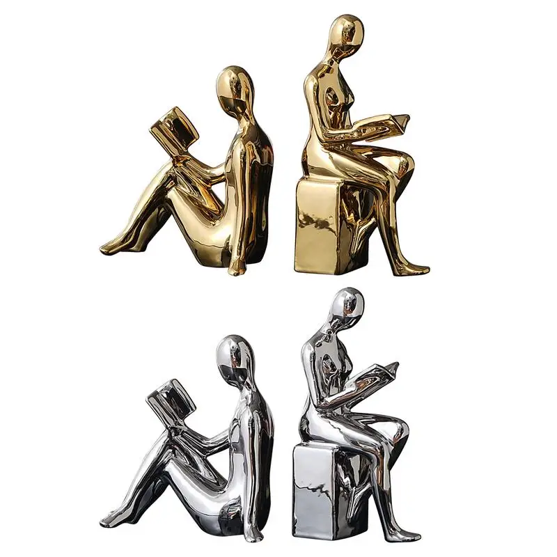 

Bookshelf Decor Book Ends 2X Abstract Statue Design Heavy Duty Modern Bookends Decorative Ceramic Non-Skid Shelves Book Stopper