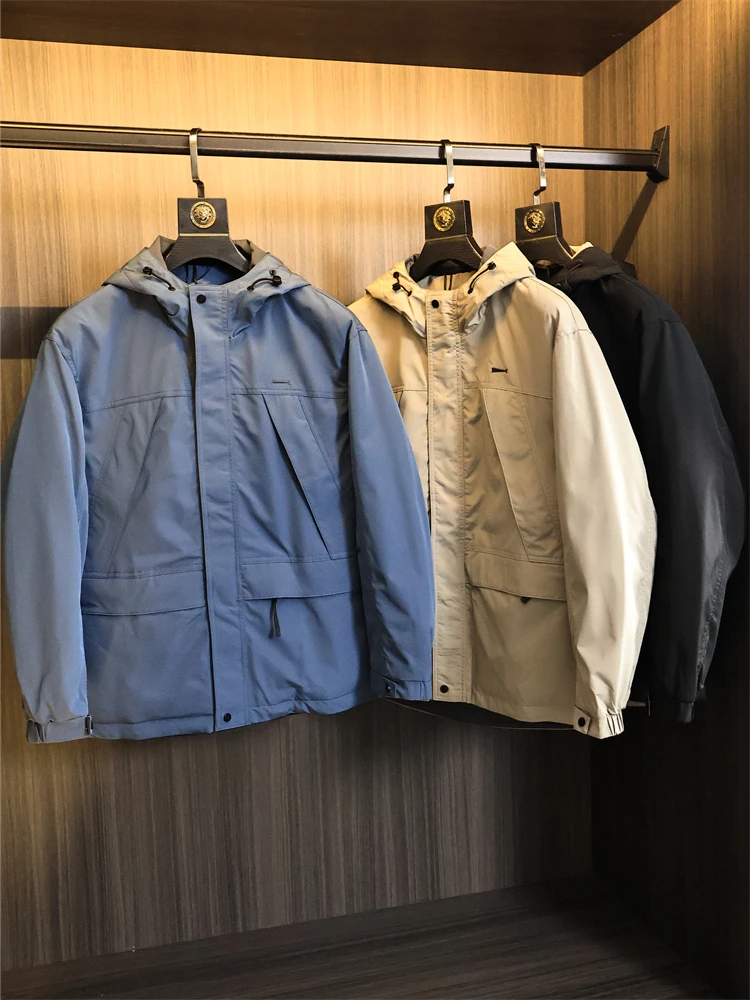 

Retro Diamond Stitching Cotton Jacket Men's Outdoor Autumn Winter Thickened Hooded Pure Color Versatile Cotton Jacket Coat