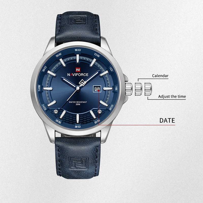 NAVIFORCE Luxury Brand Watch Alloy Case Leather Band Men Watches Quartz Sports Wristwatch Male Calendar Clock Gift reloj hombre
