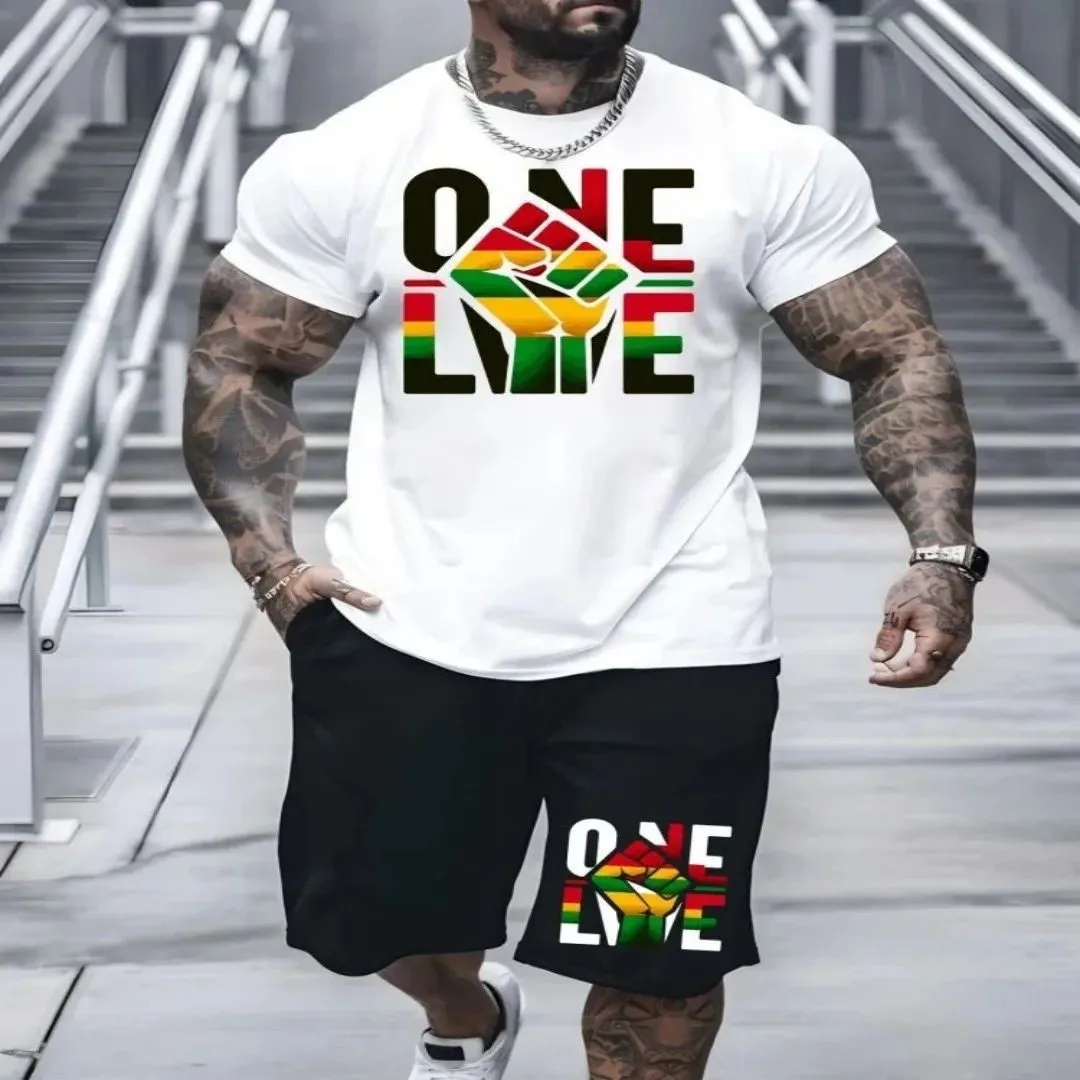 2025 New 3D Printed Men's Short-Sleeve Shirt and Shorts Set Summer Casual Breathable Quick-Dry T-Shirt Outdoor Sports Shorts