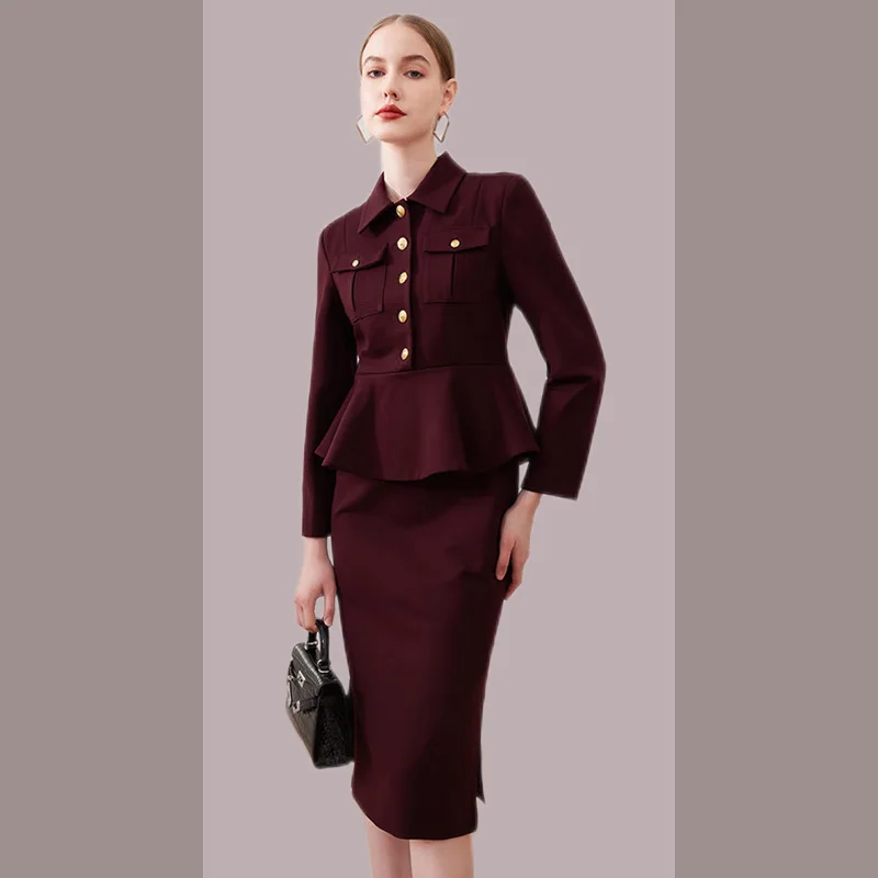 High end niche autumn and winter new formal flight attendant OL workwear temperament goddess style shirt dress