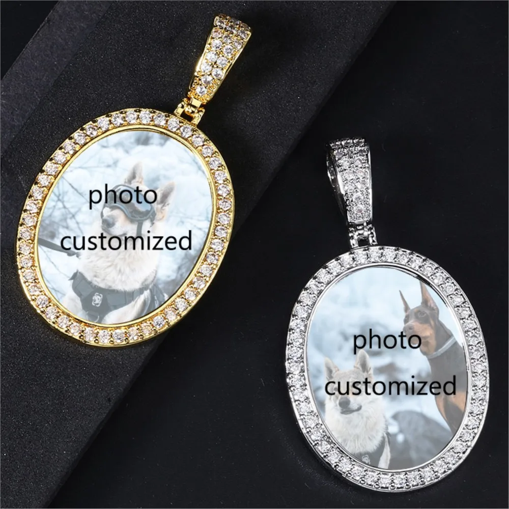 

Personalized Oval Custom Photo Necklace For Women Men Simple Iced Out CZ Pendant Neck Chain Jewelry Pet Family Anniversary Gifts