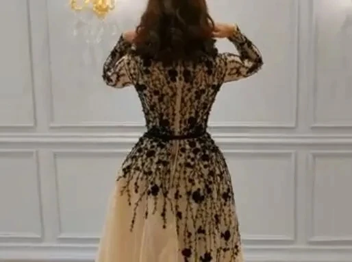 Elegante vestido de noche árabe de encaje con cuentas de línea A, cuello de murciélago, mangas largas, vestidos de graduación de talla grande, vestido Formal de tren de barrido