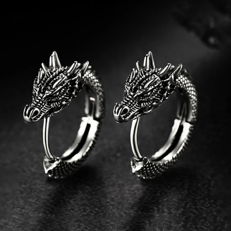 Huitan Trendy Male Dragon Hoop Earrings Hip Hop Style Punk Party Accessories Unisex Daily Wearable Personality Jewelry Drop Ship