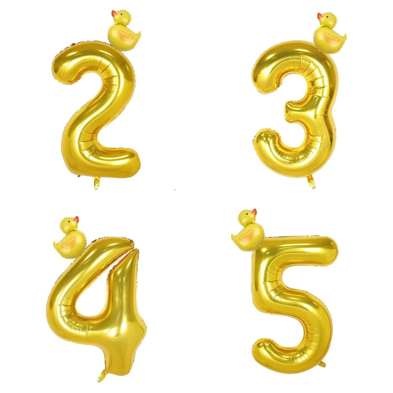 2Pcs Mini Duck Shape Foil Balloons Set Golden 40inch Number Balloon 0-9 Birthday Party Deco Baby Shower Air Globos Gifts