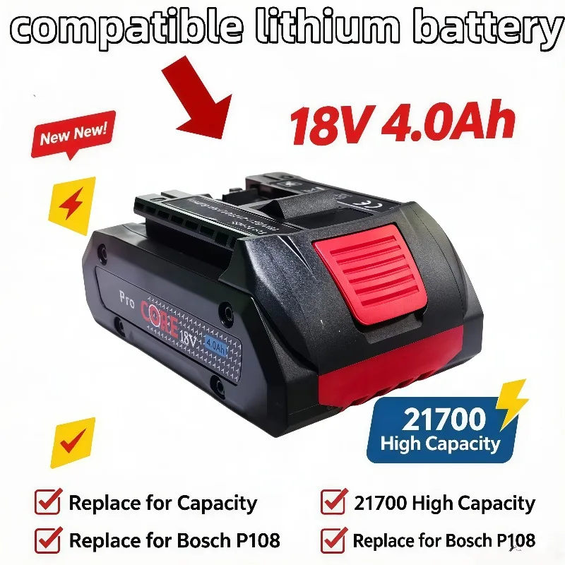 21700 Cell Pro Core Li-ion Battery 18V 4000mAh Rechargeable Replacement Battery For Power Drill Compatible BAT609 BAT618