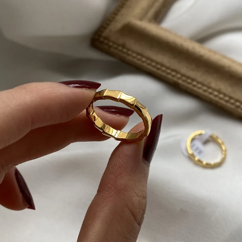 Fashion Punk Statement Metal Snake Shape Ring Stainless Steel 18K Gold Plated Bamboo Joint Finger Ring Waterproof Charm Jewelry