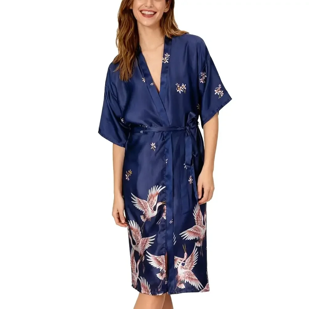 

Женский длинный халат с цветочным принтом, атласный халат для невесты, шелковая пижама для свадьбы